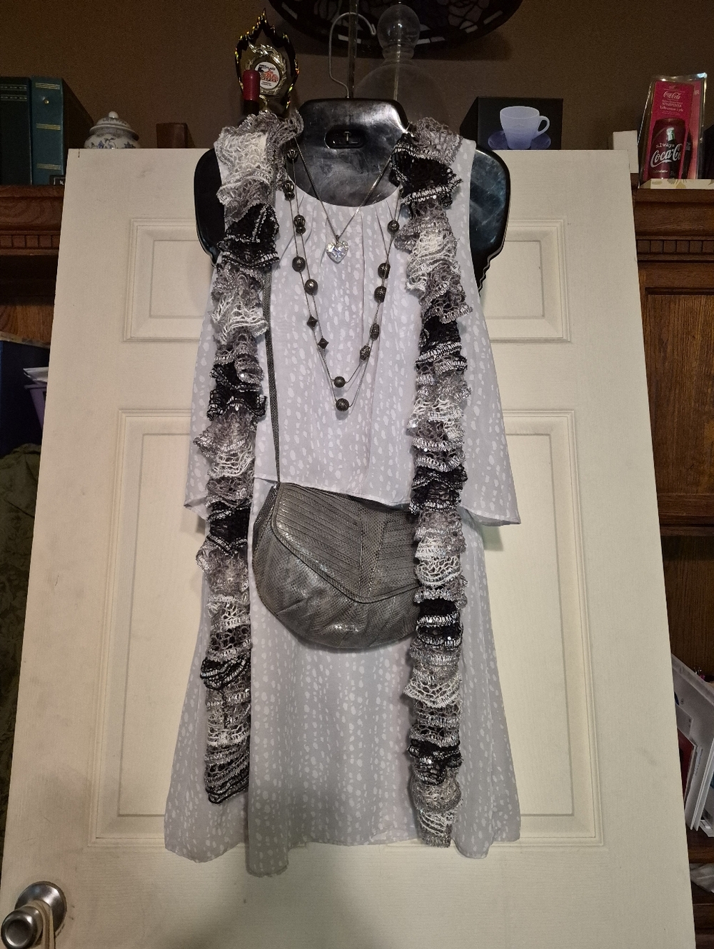 VINTAGE Curated Set: Charming Charlie Polka Dot Dress, Handmade Snakeskin Bag ++